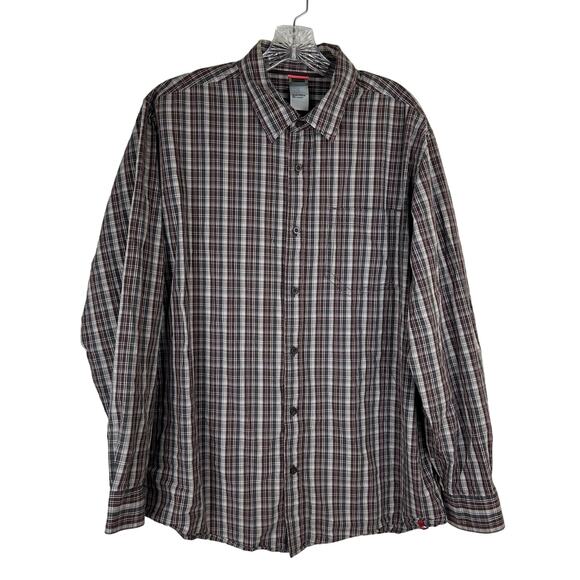 The North Face Mens Button Up Shirt Size XL Cotton Long Sleeve Brown Gray Plaid - Picture 1 of 7